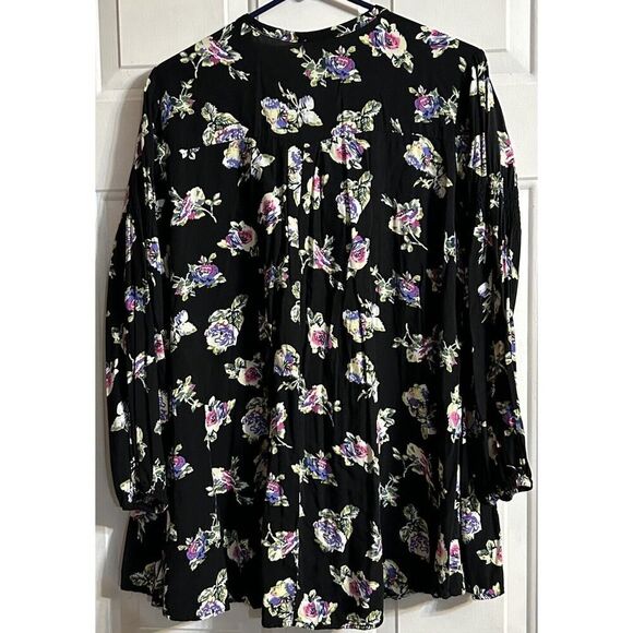 Umgee Black W Floral Long Sleeve Blouse Shirt Top (Poss Dress?) Boho Size Small - Picture 2 of 10